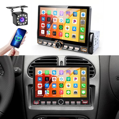 Hikity Single Din Car Stereo Car Stereo with FM/EQ Wired Mirror Link, 7 Inch Touch Screen 1 Din Radio with Bluetooth GPS Navigation Backup Camera SWC+ USB/SD Card Slot/Type-C Charging