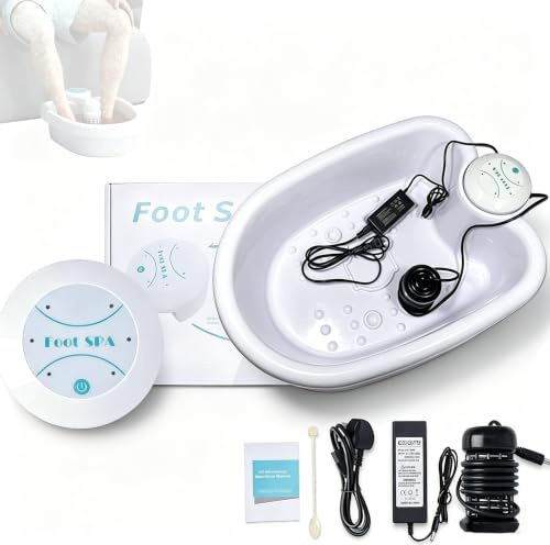 Ionisches Fußbad, Ionic Detox Elektrolyse Set (weiß) | Spa-Reinigungsmaschine für die Füße, tragbar, Ionisches Fußbadsystem, Set mit Becken zur Pflege der Füße