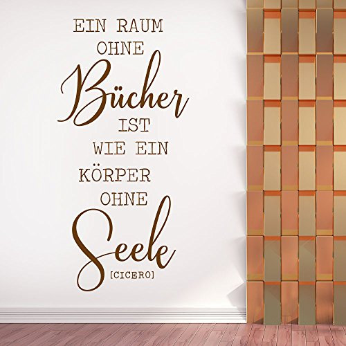 KLEBEHELD® Wandtattoo Ein Raum ohne Bücher ist wie ein Körper ohne Seele | Wandzitat Cicero | Farbe weiss, Größe 39x80cm