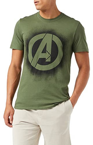 Marvel Men's Stencil Logo T-Shirt, Military Green, Small