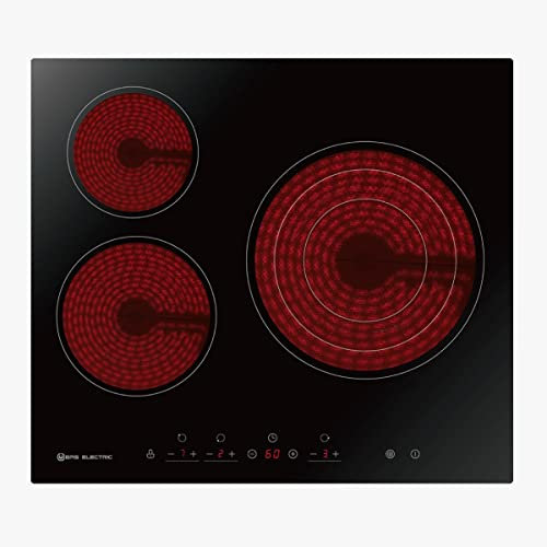 EAS ELECTRIC SMART TECHNOLOGY Cooktop, 60 cm, 3 Zones, Touch Control by Zone, Triple Giant Zone 29.5 cm, 9 Levels, Child Lock, Timer 99 min, Black