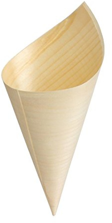 Fiesta Poplar Wood Biodegradable Canape Cones 170mm, Pack of 100, Green | Natural wood construction provides a sustainable, compostable option for street food, catering events and party styling.