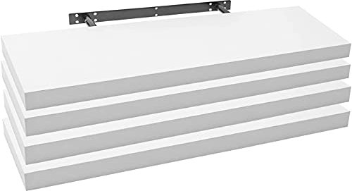 WOLTU 4X Wandregal Wandboard Bücherregal Regale für Deko Wandablagen aus MDF Holz, 4er Set Hängeregal Weiss, 100x23x3,8cm RG9317ws-4