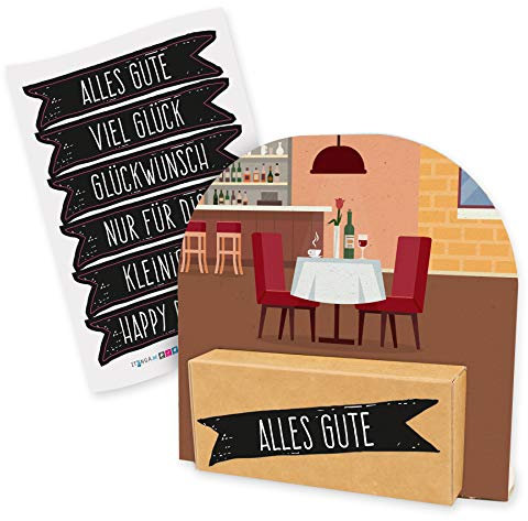 itenga Geldgeschenk oder Gutschein Verpackung Geschenkaufsteller Motiv/Anlass Restaurant Essen Restaurantgutschein mit Stickerbogen aus Karton 12x11,5cm