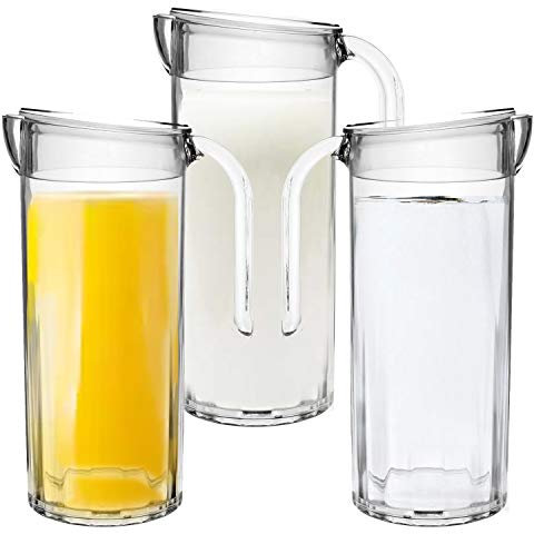 Roltex 1.25 L Fridge Jug with Lid Set of 3 Clear Unbreakable Polycarbonate Juice Water Milk Cocktail Pitcher