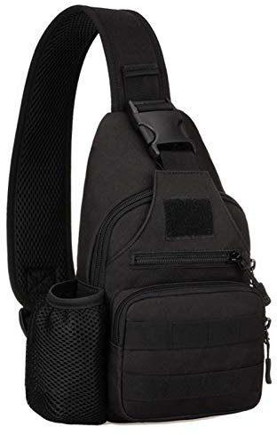 BAIGIO Sling Bag Small Tactical Crossbody Chest Pack for Men Women Military EDC Shoulder Bags with Water Bottle Holder, Black, OneSize, Sling Bag