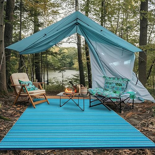 Green Decore Wendbare Camping- und Picknick-Teppiche aus recyceltem Kunststoff, perfekt für Garten, Terrasse, Picknick, Terrassendielen, Flecken- und wasserabweisend, Türkis, Blau, Grün, 240 x 300 cm