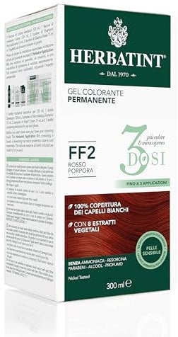 Herbatint Gel Colorante Permanente 3Dosi, 300ml - FF2 Rosso Porpora, Senza Ammoniaca, per Pelli Sensibili, 100% Copertura Capelli Bianchi, con 8 Estratti Naturali Bio