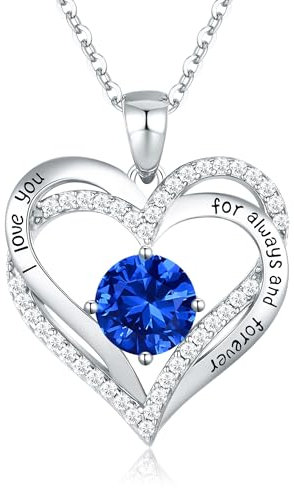 CDE Necklaces for Women Birthstone Pendant, Sterling Silver Love Heart Rose Gold Jewellery Gifts for Mum Her Wife Girlfriend Anniversary Birthday Mothers Day (925 Sterling Silver, 09-Sep)