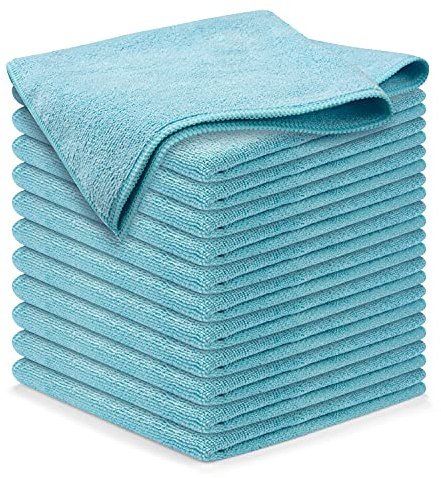 USANOOKS Paño de Limpieza de Microfibra, Turq, 12 Unidades (12.5 x 12.5 Pulgadas), de Alto Rendimiento, 1200 Lavados, Toalla de Coche Ultra Absorbente Que atrapa la Suciedad y los líquidos para un