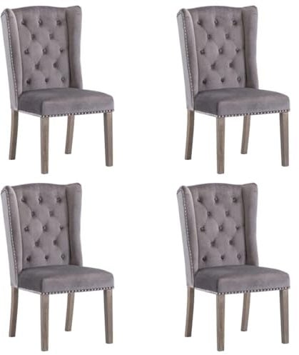 vidaXL 4X Esszimmerstuhl Küchenstuhl Polsterstuhl Wohnzimmerstuhl Hochlehner Stuhl Set Essstuhl Lehnstuhl Stühle Grau Samt Holzbeine