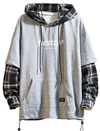 GURUNVANI Kapuzenpullover im japanischen Stil, Patchwork-Hoodies für Herren, Figuren, Streetwear, Kapuzenpullover, Grau801, X-Small