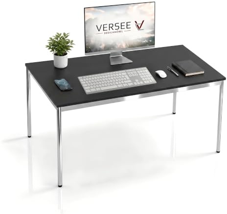 VERSEE Schreibtisch 140 x 70 cm Schwarz, stufenlos manuell höhenverstellbar 75,5–90 cm, bis 200 kg belastbar, SYSTEM8X, Made in Germany