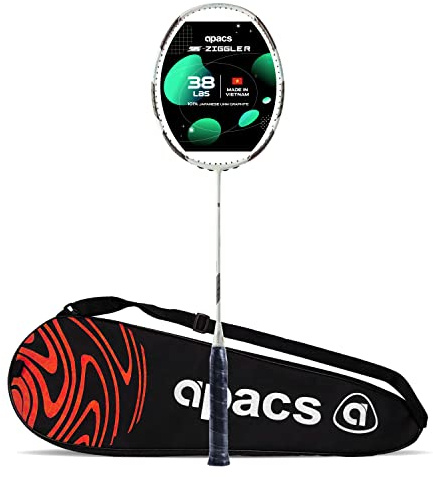 APACS Z-Ziggler Badmintonschläger (17,2 kg, Mega Tension), Graphit, unbesaitet, mit vollständiger Abdeckung, Weiß