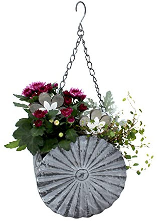 DARO DEKO Metall Blumenampel Hängeampel rund - ø 19cm grau Hängekorb