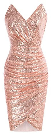 Vestito aderente con paillettes da donna Vestito corto da festa con scollo a V e scollo a V sexy con bretelle Rose Gold S