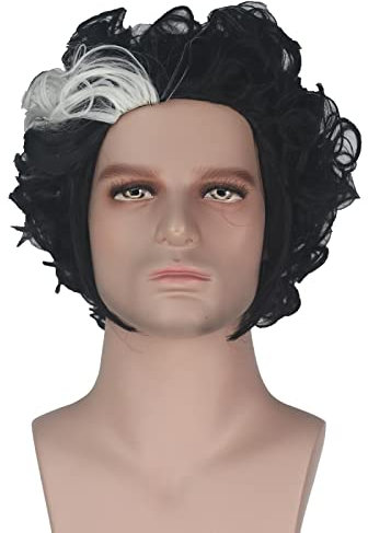 Sweeney Todd Short Black White Curly Synthetic Hair Men Party Hallowee Costume Wigs + Wig Cap