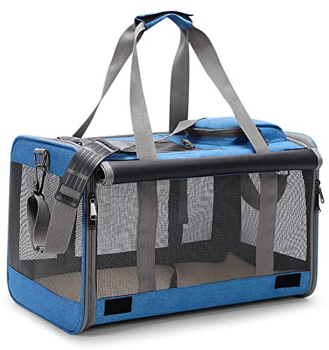 ALLSOPETS Faltbare Haustiertragetasche für Katzen und kleine Hunde bis 9 kg, Atmungsaktive Hundetragetasche, Weiche Transportbox für Auto Flugzeug Reisen und Tierarzt (Himmelblau)