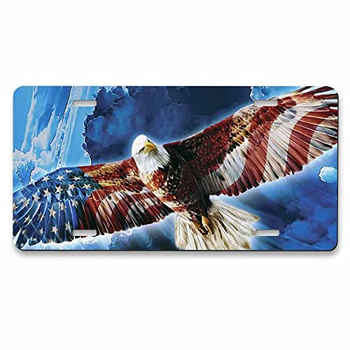 Pehede Nummernschild für Auto, amerikanischer Adler mit USA-Flagge, fliegt auf blauem Himmel, Aluminium-Kennzeichen für die Vorderseite des Autos, 15,2 x 30,5 cm