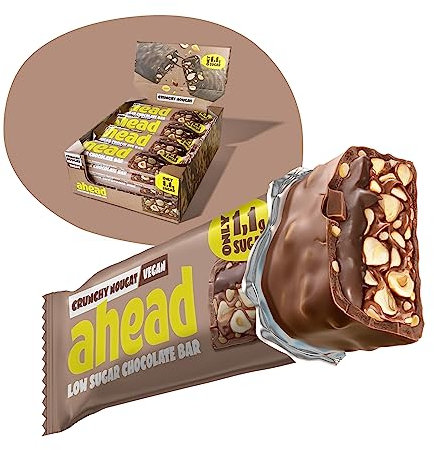 ahead | Keto Chocolate Bars – 16 x 35g – Crunchy Nougat – Low Carb Sugar Free Keto Bars – 100% Natural with MCT-Fats – Keto Snacks & Healthy Snacks – Vegan Chocolate Bar
