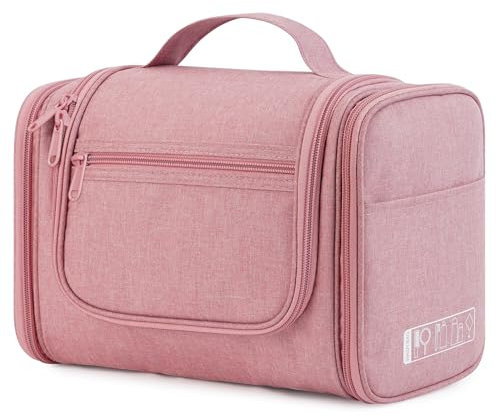 WANDF Grande borsa da toilette appendere, borsa da viaggio per cosmetici trousse viaggio accessori resistente all'acqua per uomo donne(Rosa scuro)