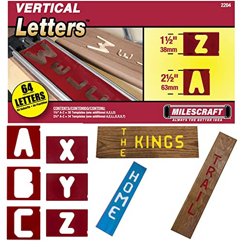 Milescraft 2204 1.5in. & 2.5in. Vertical Letter Templates for Sign PRO & Crafter Jig - Rout Custom Vertical Wood Signs - 64pcs