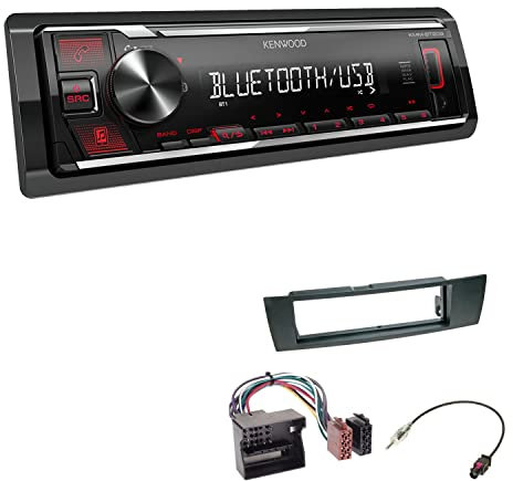 Kenwood KMM-BT209 1-DIN Autoradio Media Receiver Bluetooth USB AUX mit Einbauset passend für BMW 3er E90 E91 E92 E93 2005-2013 schwarz