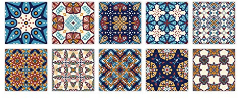 BOVZOX Autocollants Carreaux Mosaïqu Motif floral marocain 10CM*10CM*10PCS Papier Peint de Carrelage Auto-Adhésif, PVC Stickers Carrelage Autocollant, mosaïque Autocollants Adhésifs, Autocollant Tuile