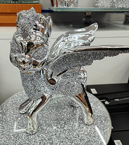 Biznest Bling Crushed Diamond Silver Bambi With Angel Wings Ceramic Sparkly Shelf Sitter Ornament
