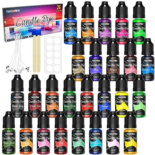 FansArriche Liquid Candle Dye for Making Candles, 26 Candle Colour Dye for Candle Making - Paraffin Wax - Each 10 ml