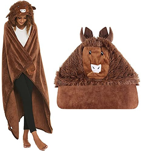 ZQYMM Braun Yak Geschenke für Frauen Yak Geschenk Tragbare Decke Kuscheldecke Flauschig Yak Sofadecke Yak Decke Kuscheldecke mit Ärmeln (Braun-Yak)