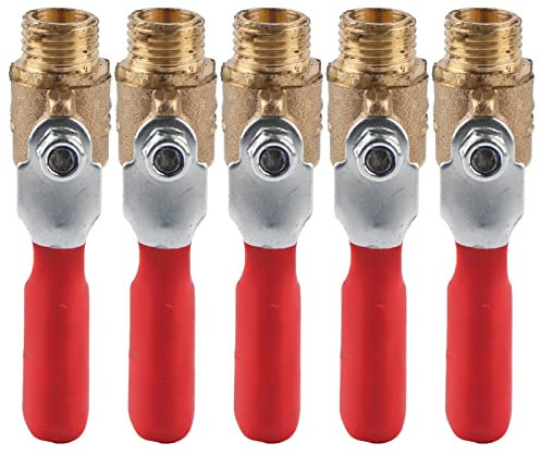 Kugelhahn, 5 Stück, Kugelhahn, Doppel-Außengewinde, G1/4, Messingventil, Universal-Schnellkupplung, Luftkompressor-Zubehör Mit Rotem Schaft Für Hochwertige Luftkompressor-Teile