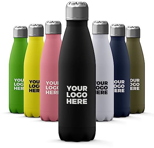 Tirita Personalised Water Bottle - Thermal Travel Flask for Hot & Cold Drinks - Insulated Stainless Steel Bottle - Corporate Gifting Presentation [05- Logo Image on Black]