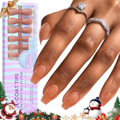 BTArtbox Press On Nails Short - XCOATTIPS Coffin Soft Gel Nail Tips, Natural False Nails Pre-applied Tip Primer, Ultra Fit Fake Nails for Nail Extensions