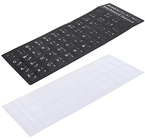 VBESTLIFE Arabischer Tastatur-Aufkleber, Arabisch-englischer Tastatur-Buchstaben-Ersatzaufkleber für Desktop-Laptop-Tastaturen, Weißer Buchstabe, Schwarzer Hintergrund