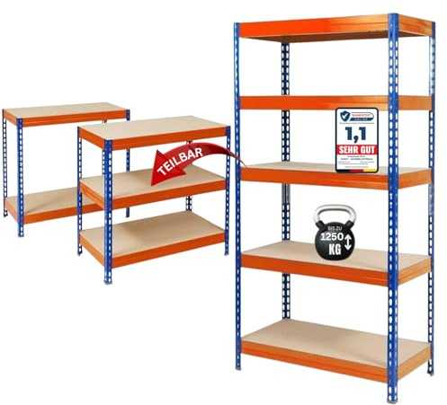 Estantería Floordirekt para cargas pesadas - Estantería modular, estantería para sótano, estantería de almacenamiento, banco de trabajo - Capacidad de carga hasta 1250 kg - Montaje rápido