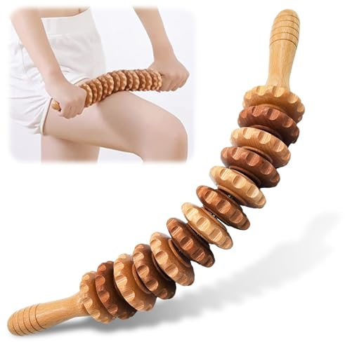 Faszienroll Holz, Premium Massageroller, Faszienstab Holz,Massage Roller, Faszienrolle, für Muskelentspannung, Körperformung, Gua Sha Massage,Anti Cellulite, Buche (13 Runden)