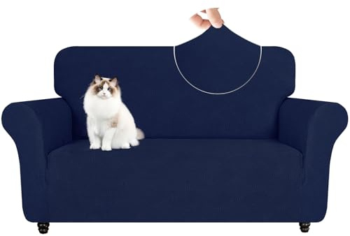 YSTELLAA Stretch Sofa Überzug 2 Sitzer, Elastisch Sofabezug Mit Armlehnen, Jacquard Sofaschoner rutschfest, Universal Sofa Cover Moderne, Couchüberzüge Sofahusse Für Katze Hund, Blau