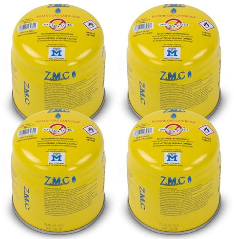 Z.M.C Lot de 4 cartouches de gaz butane - 190 g - Type C200 EN417 - Avec valve de sécurité - Idéales pour brûleur à gaz, réchaud de camping, évaporateur, chalumeau à souder, réchaud à gaz