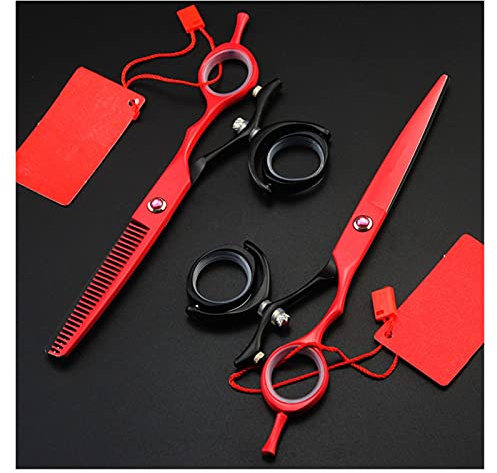 Schere zum Haarschneiden, 15,2 cm, drehbare Friseurschere, Friseurschere, Friseurschere, Effilierschere, Flache Schere, Friseurschere, Haarschneide-Set (Farbe: rotes Set) (rotes Set)
