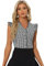 Allegra K Chemise à Carreaux Femme Haut Vintage Classique Manches Capes Blouse à Volants Chemisier Col en V d'Été Noir XL