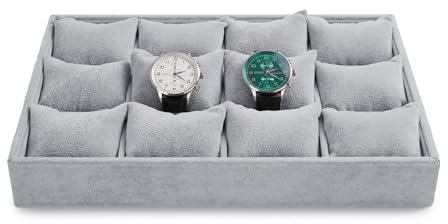 Papten bandeja de terciopelo apilable para joyería, cajón para guardar joyas, organizador de joyas con 12 compartimentos, expositor de joyas para relojes de pulsera (gris)