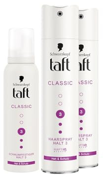 Taft Schwarzkopf Schaumfestiger Classic Halt & Schutz (150ml) Haltegrad 3 Haarschaum für alle Haartypen & Haarspray Classic (2x250 ml) Haarstyling Halt und Schutz, vegane Formel*