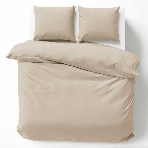 Cotton Castle Bettwäsche Bettgarnitur Bettbezug 100% Baumwolle 135x200 155x220 200x200 200x220, Farbe:Beige, Größe:200 x 220 cm