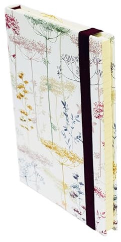 Handgemachtes Tagebuch DIN A5 mit Gummi-Band (14,5 x 21 cm, 224 Seiten) Muster: „Blumen in der Sonne“ - Blanko Schreibbuch liniert - Kladde Blanko-Buch mit Linien zum Selbstgestalten