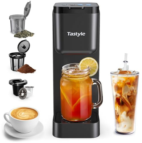 Tastyle - Cafetera de una sola porción, helada, caliente, café más atrevido, capacidad de té helado, compatible con cápsulas de taza K, molidos y hojas de té, tamaño de infusión de 6 a 16 onzas,