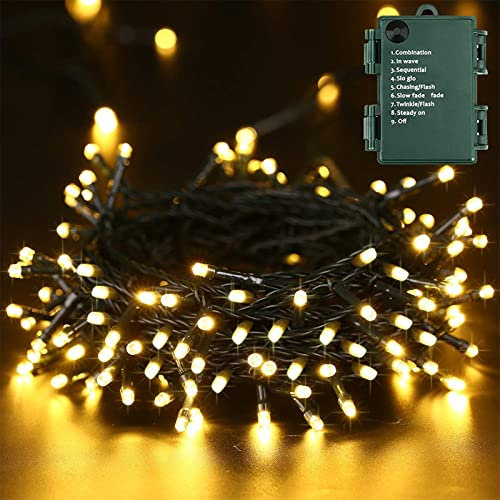 PhilzOps Weihnachten Lichterkette Außen, 20M 200 LED Weihnachtsdeko Lichterkette Innen Batterie 8 Modi Wasserdicht Beleuchtung für Zimmer Outdoor Balkon Baum Hochzeit Party Fenster, Warmweiß