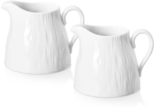 Yedio Creamer Pitcher 8 oz, Ceramic 2 Pack Creamer Container, Small Milk Pitcher Container Set, White Creamer Cup with Handle, Microwave Freezer Safe