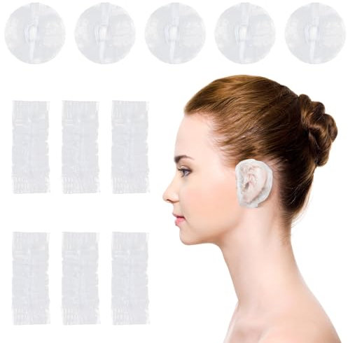 Molain Disposable Waterproof Clear Ear Protectors - 100 Pack Plastic Ear Shower Caps for Hair Dye