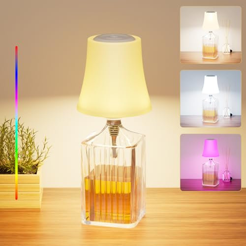 Nulmvic Lampada per Bottiglia Ricaricabile - Lampada da Tavolo Senza Fili Dimmerabile con 3 Temperature di Color+RGB - Controllo Touch IP54 Impermeabile per Interno Esterno Soggiorno Camera da Letto